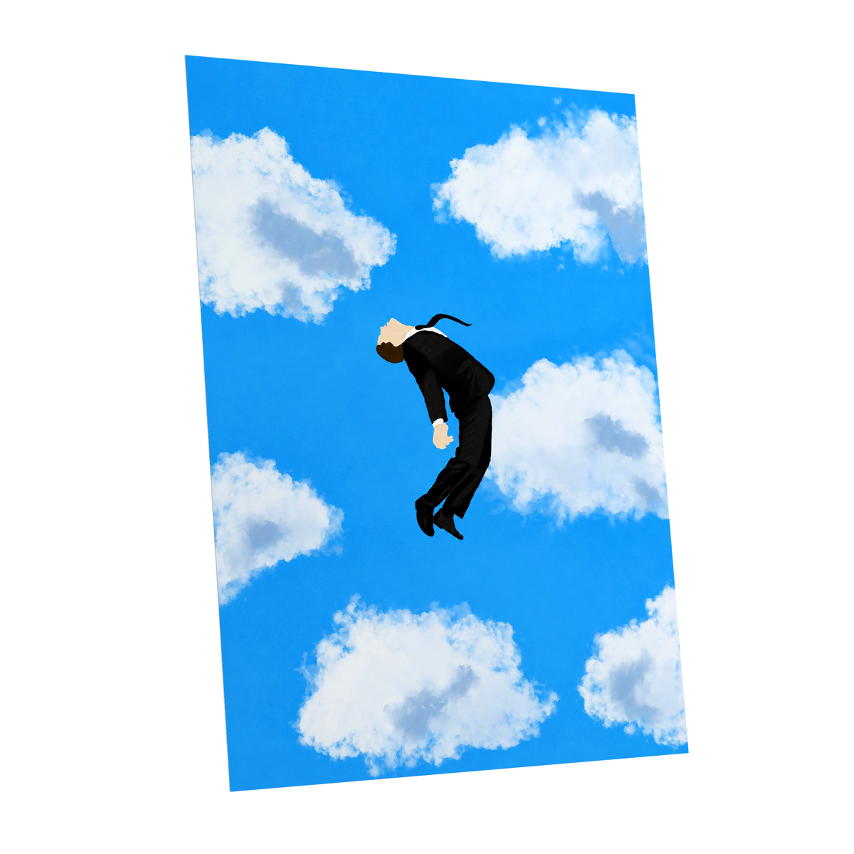 Skyward Drift, blue, white, black minimalist wall art shown as a unframed poster wall art print