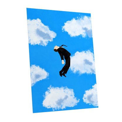 Skyward Drift, blue, white, black minimalist wall art shown as a unframed poster wall art print