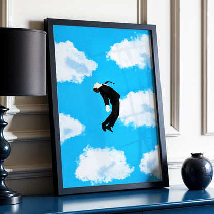Skyward Drift, blue, white, black minimalist wall art displayed in a styled interior, gallery view 2