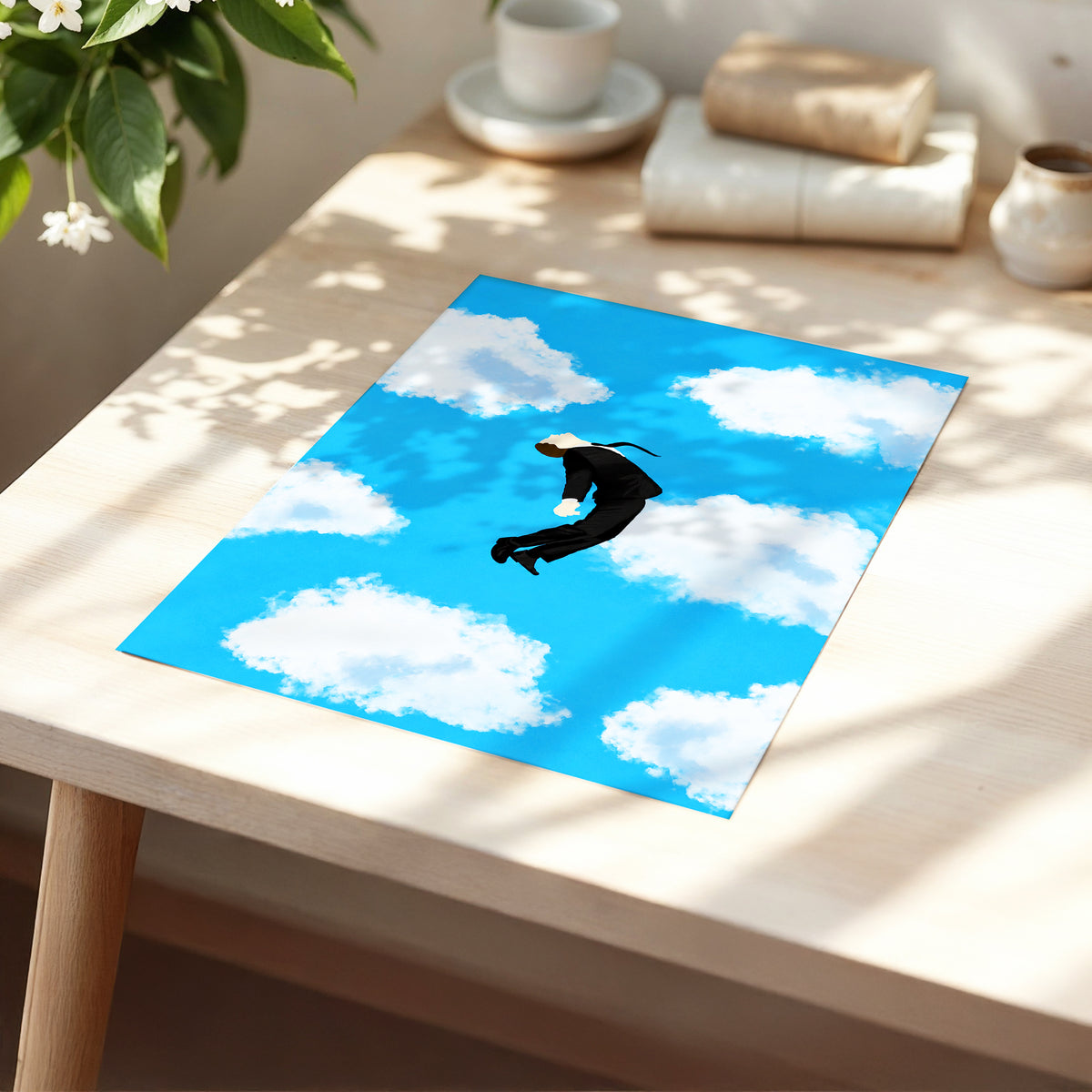 Skyward Drift, blue, white, black minimalist wall art displayed in a styled interior, gallery view 5