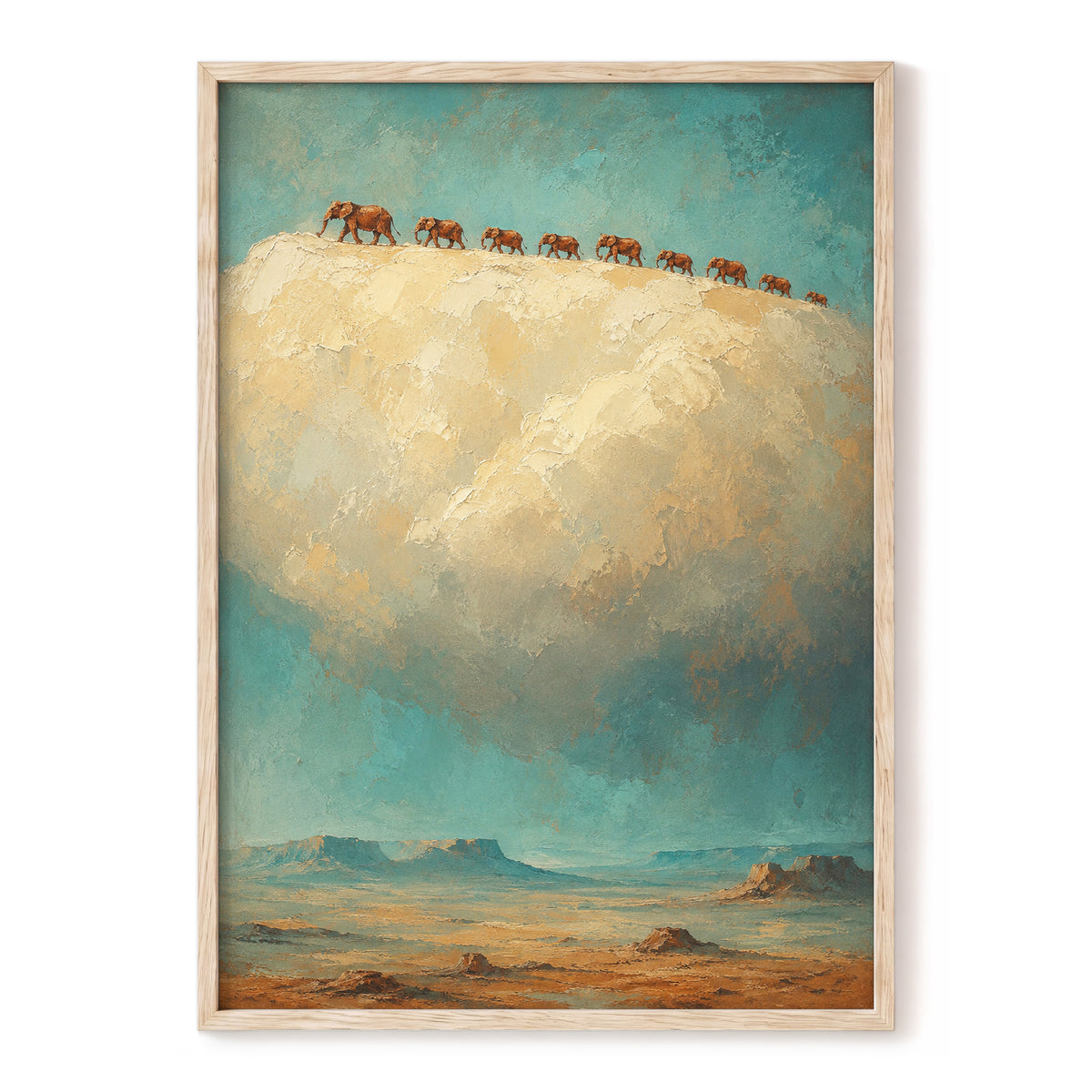 Skyward Procession, blue, beige, brown nature wall art, front artwork view