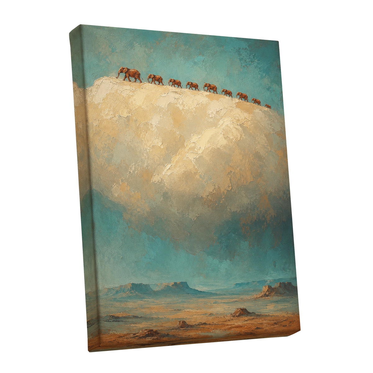 Skyward Procession, blue, beige, brown nature wall art shown as a stretched canvas wall art