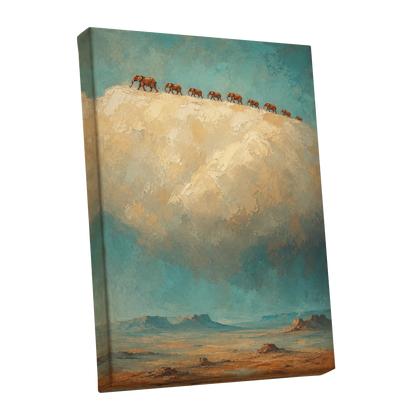 Skyward Procession, blue, beige, brown nature wall art shown as a stretched canvas wall art