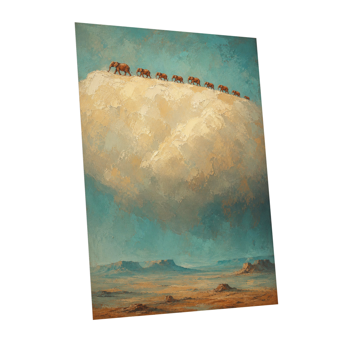 Skyward Procession, blue, beige, brown nature wall art shown as a unframed poster wall art print