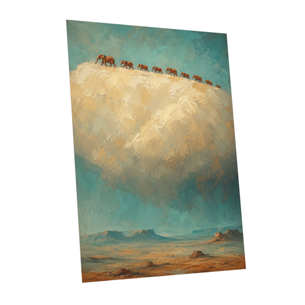 Skyward Procession, blue, beige, brown nature wall art shown as a unframed poster wall art print