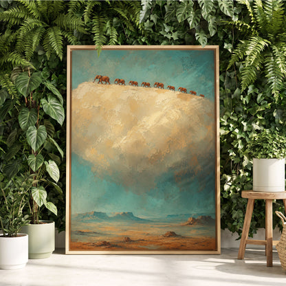 Skyward Procession, blue, beige, brown nature wall art displayed in a styled interior, gallery view 2