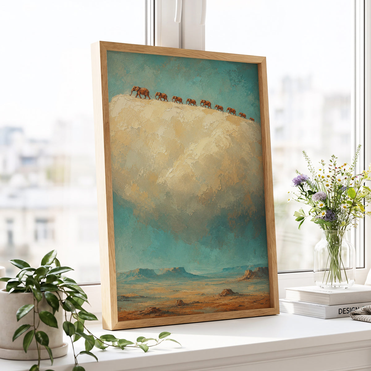 Skyward Procession, blue, beige, brown nature wall art displayed in a styled interior, gallery view 5