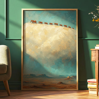 Skyward Procession, blue, beige, brown nature wall art displayed in a styled interior, gallery view 6