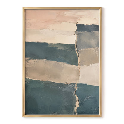 Slate Blush Strata, blue, beige, gray abstract wall art, front artwork view
