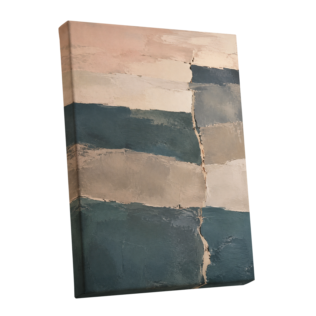 Slate Blush Strata, blue, beige, gray abstract wall art shown as a stretched canvas wall art