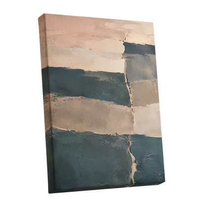 Slate Blush Strata, blue, beige, gray abstract wall art shown as a stretched canvas wall art