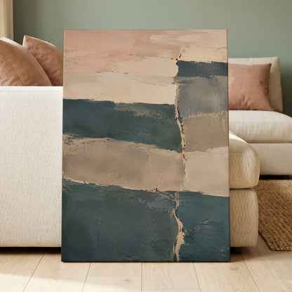 Slate Blush Strata, blue, beige, gray abstract wall art displayed in a styled interior, gallery view 3