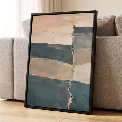 Slate Blush Strata, blue, beige, gray abstract wall art displayed in a styled interior, gallery view 4