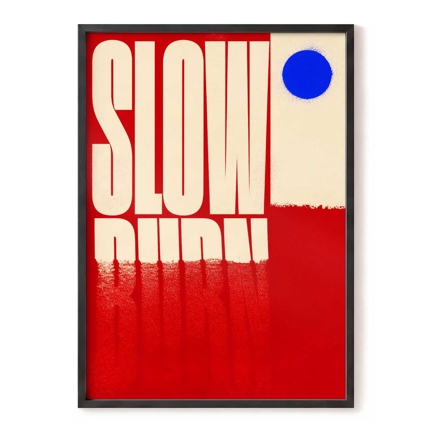 Slow Burn Signal, red, beige, blue minimalist wall art, front artwork view