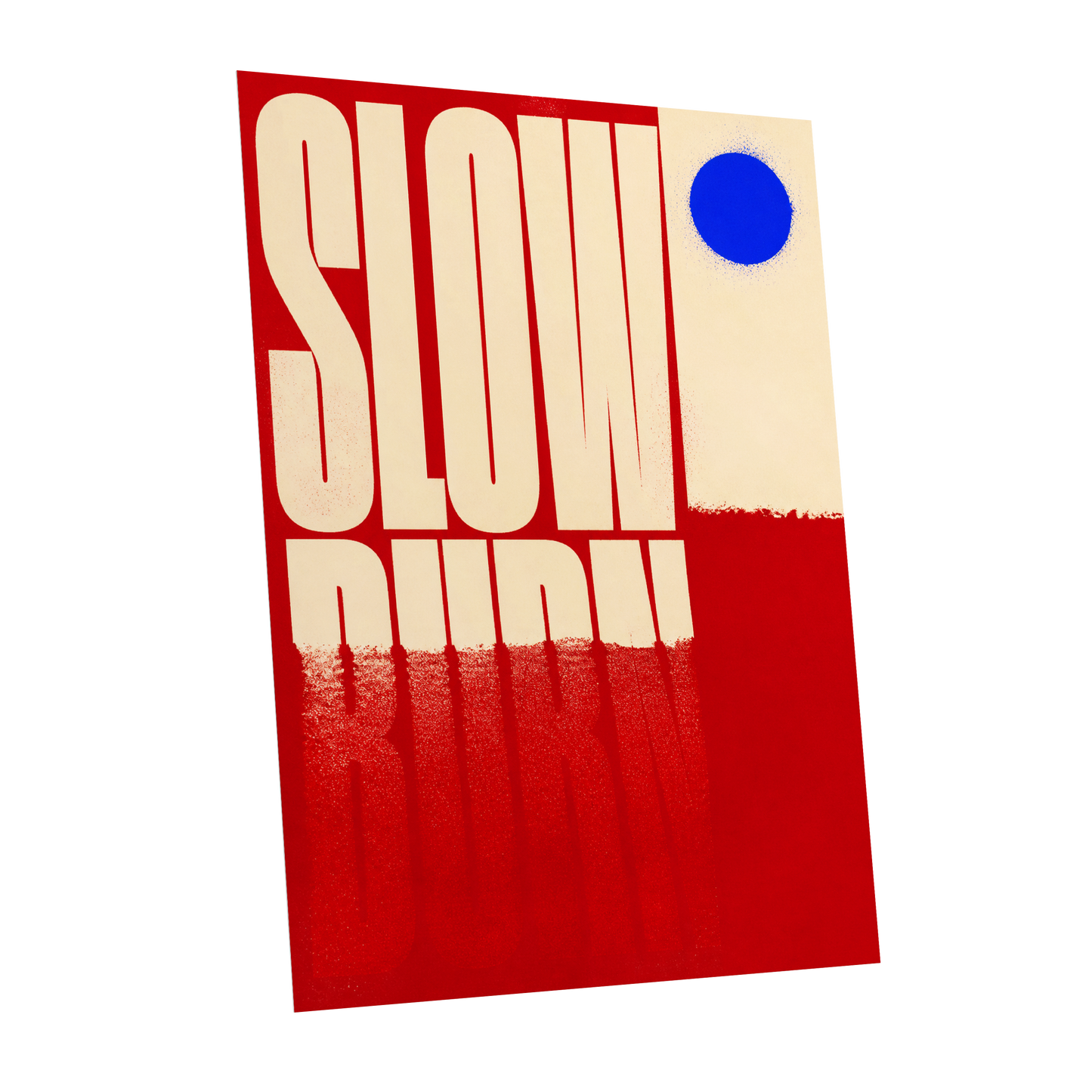 Slow Burn Signal, red, beige, blue minimalist wall art shown as a unframed poster wall art print