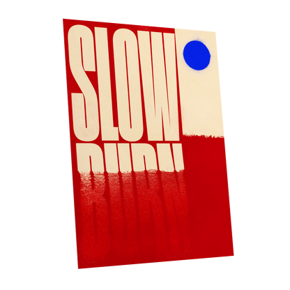 Slow Burn Signal, red, beige, blue minimalist wall art shown as a unframed poster wall art print