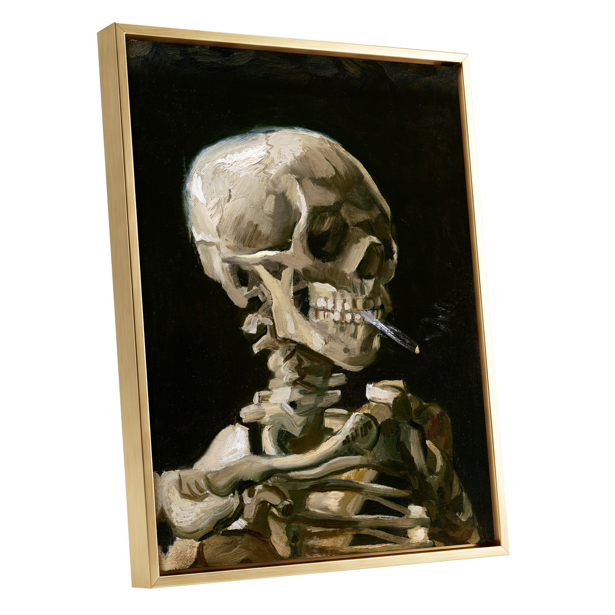 Smoke and Bone, black, beige, brown abstract wall art shown as a gold framed canvas wall art