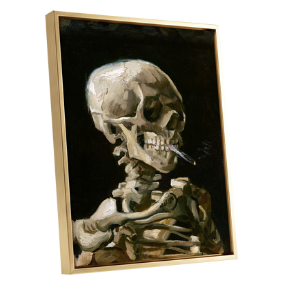 Smoke and Bone, black, beige, brown abstract wall art shown as a gold framed canvas wall art