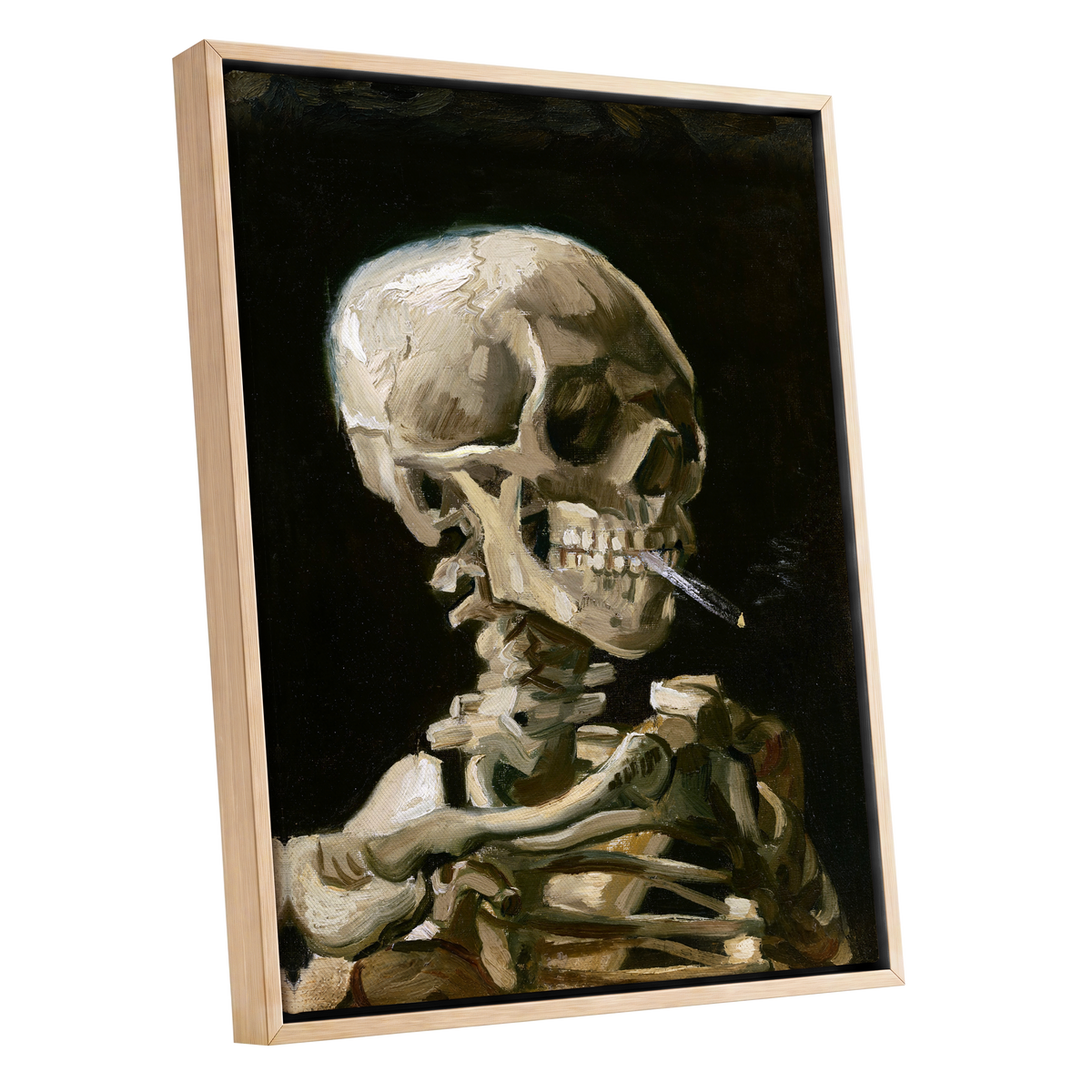 Smoke and Bone, black, beige, brown abstract wall art shown as a oak framed canvas wall art
