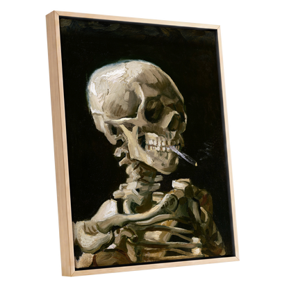 Smoke and Bone, black, beige, brown abstract wall art shown as a oak framed canvas wall art