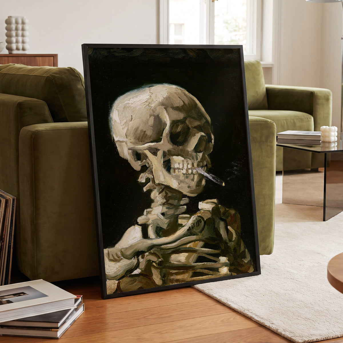 Smoke and Bone, black, beige, brown abstract wall art displayed in a styled interior, gallery view 9