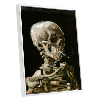 Smoke and Bone, black, beige, brown abstract wall art shown as a white framed canvas wall art