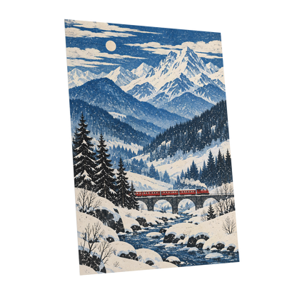 Snowbound Express, blue, white, beige nature wall art shown as a unframed poster wall art print