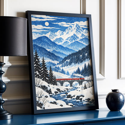Snowbound Express, blue, white, beige nature wall art displayed in a styled interior, gallery view 2