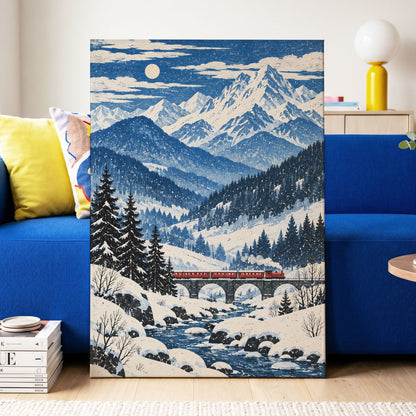 Snowbound Express, blue, white, beige nature wall art displayed in a styled interior, gallery view 3