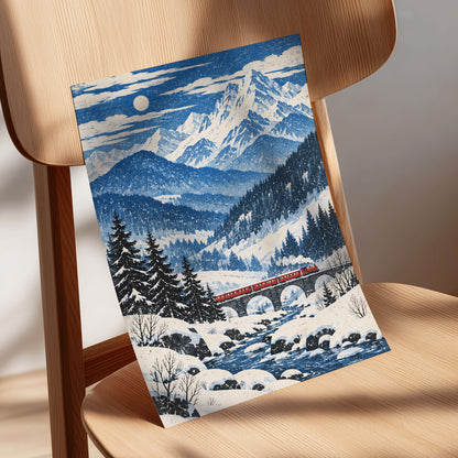 Snowbound Express, blue, white, beige nature wall art displayed in a styled interior, gallery view 5