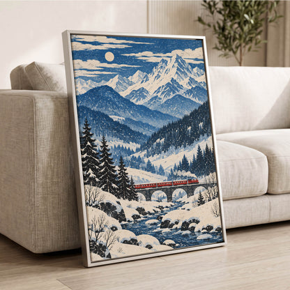 Snowbound Express, blue, white, beige nature wall art displayed in a styled interior, gallery view 8