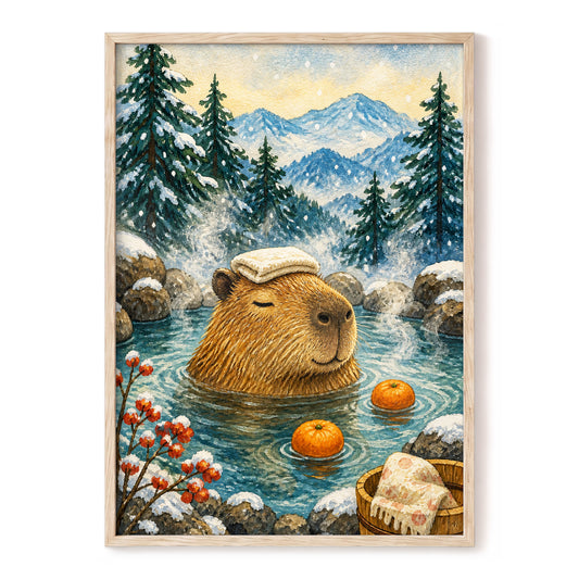Snowfall Soak, blue, brown, white nature wall art, front artwork view