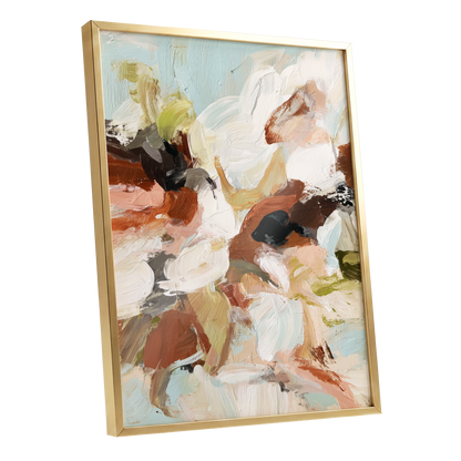 Soft Collision, black, beige, pink abstract wall art shown as a gold framed poster wall art print