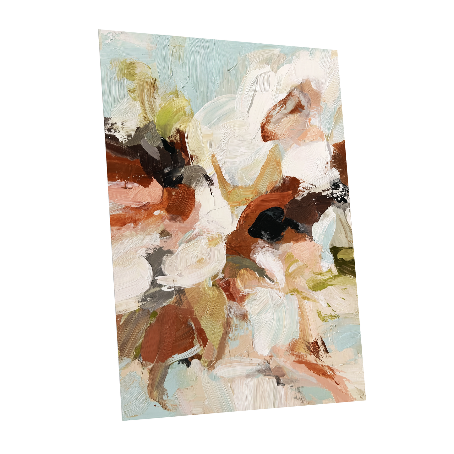 Soft Collision, black, beige, pink abstract wall art shown as a unframed poster wall art print