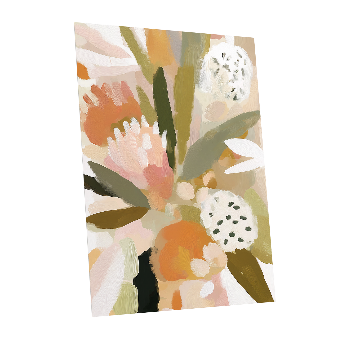Soft Garden Tapestry, green, beige, pink floral wall art shown as a unframed poster wall art print