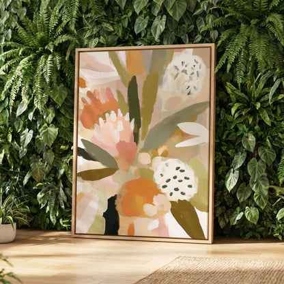 Soft Garden Tapestry, green, beige, pink floral wall art displayed in a styled interior, gallery view 4