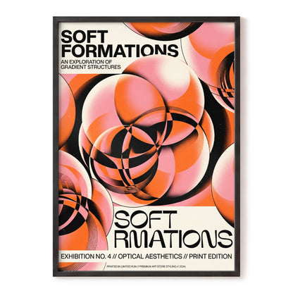 Soft Orbit Forms, pink, orange, black abstract wall art, front artwork view
