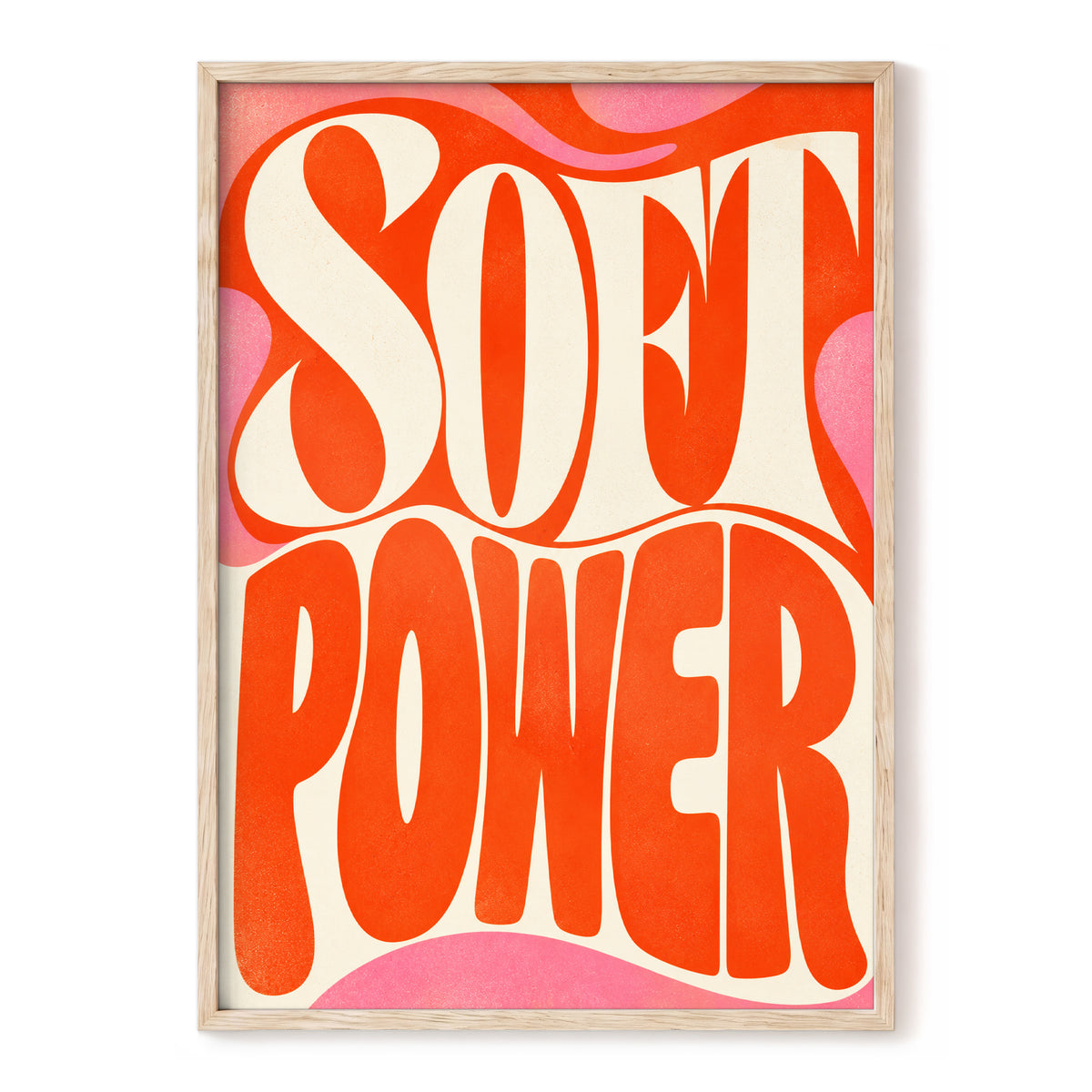 Soft Power Swirl, orange, beige, pink abstract wall art, front artwork view