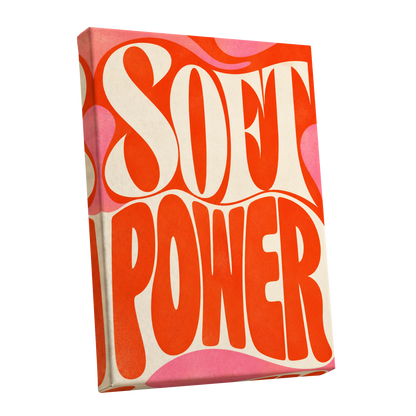 Soft Power Swirl, orange, beige, pink abstract wall art shown as a stretched canvas wall art
