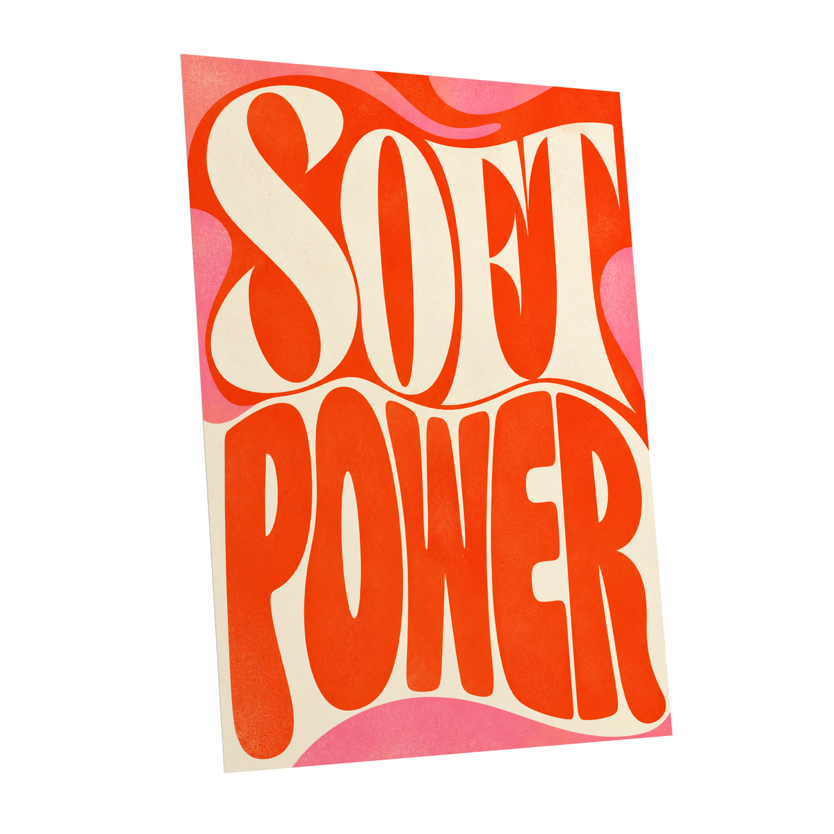 Soft Power Swirl, orange, beige, pink abstract wall art shown as a unframed poster wall art print