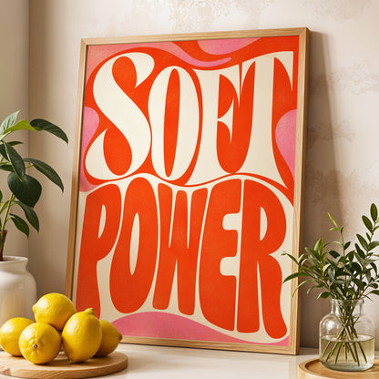 Soft Power Swirl, orange, beige, pink abstract wall art displayed in a styled interior, gallery view 2