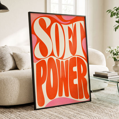 Soft Power Swirl, orange, beige, pink abstract wall art displayed in a styled interior, gallery view 3