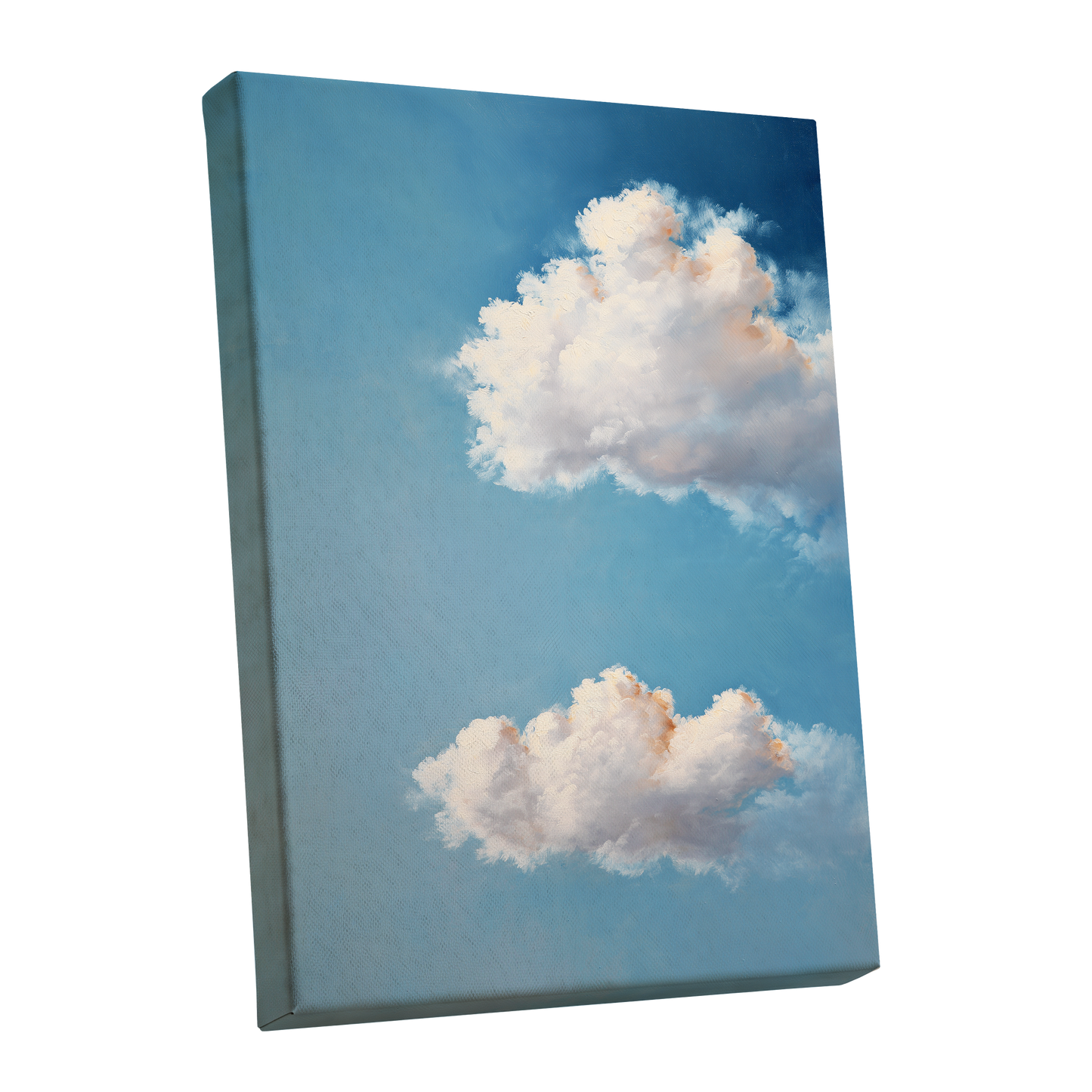 Soft Skies, Slow Clouds, blue, white, gray nature wall art shown as a stretched canvas wall art