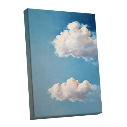 Soft Skies, Slow Clouds, blue, white, gray nature wall art shown as a stretched canvas wall art