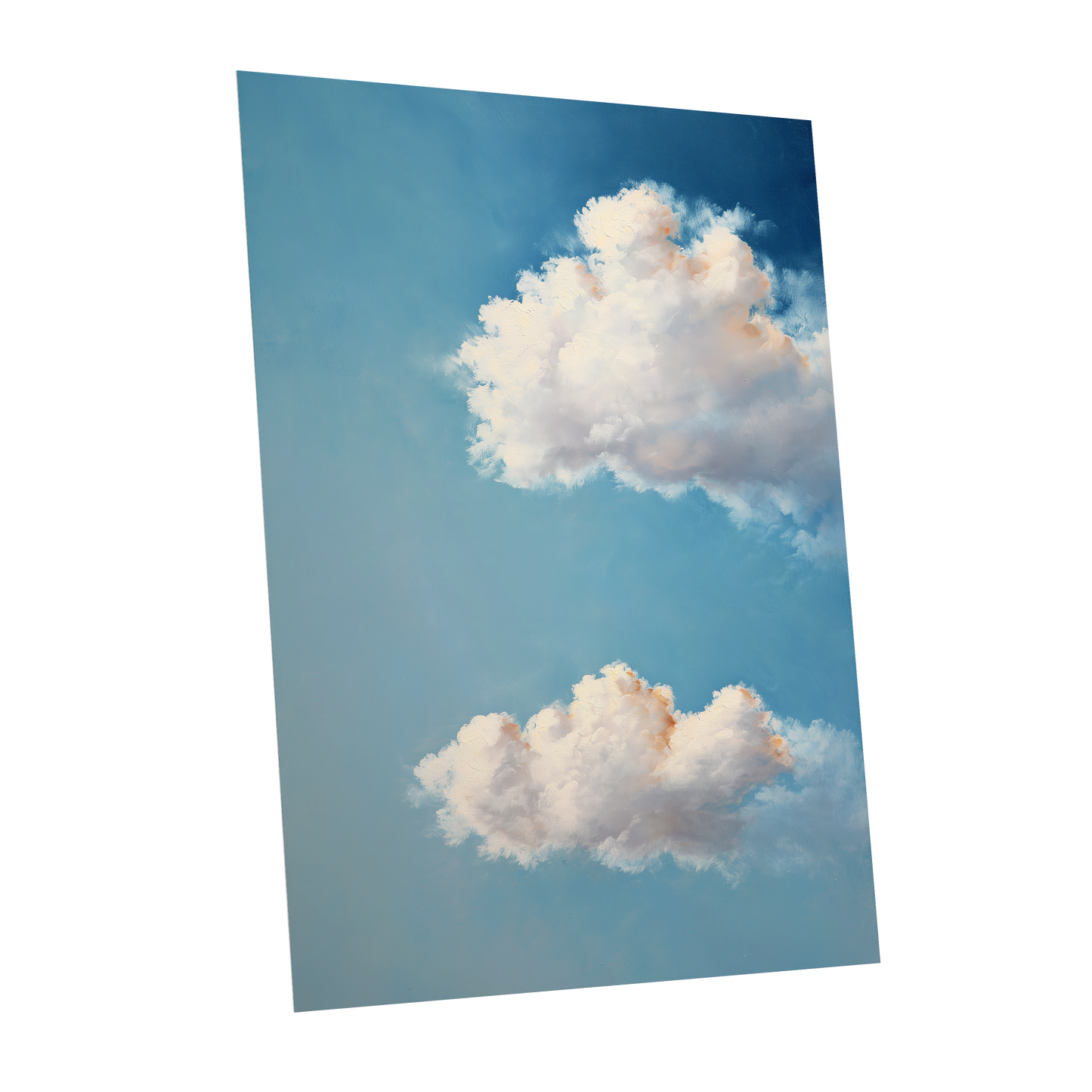 Soft Skies, Slow Clouds, blue, white, gray nature wall art shown as a unframed poster wall art print