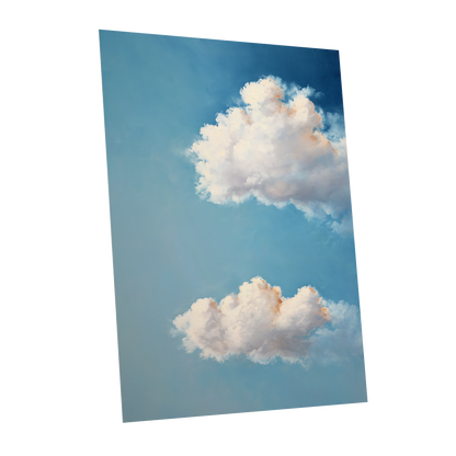 Soft Skies, Slow Clouds, blue, white, gray nature wall art shown as a unframed poster wall art print