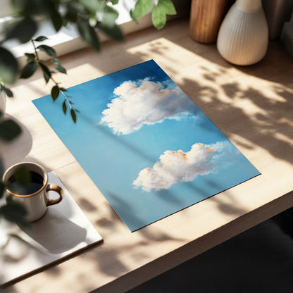 Soft Skies, Slow Clouds, blue, white, gray nature wall art displayed in a styled interior, gallery view 5