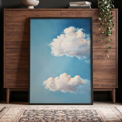 Soft Skies, Slow Clouds, blue, white, gray nature wall art displayed in a styled interior, gallery view 6