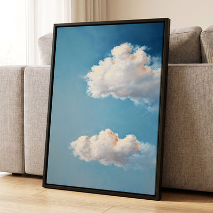Soft Skies, Slow Clouds, blue, white, gray nature wall art displayed in a styled interior, gallery view 8