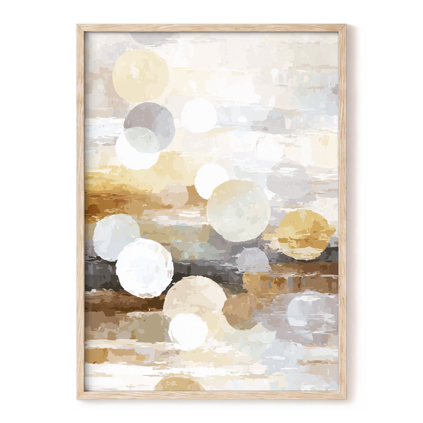 Soft Stone Drift Abstract – beige, gray, white minimalist wall art, front view